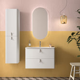 Mueble de baño UNIIQ 600 BLANCO MATE Lavabo Tiradores CROMO - BañoClick